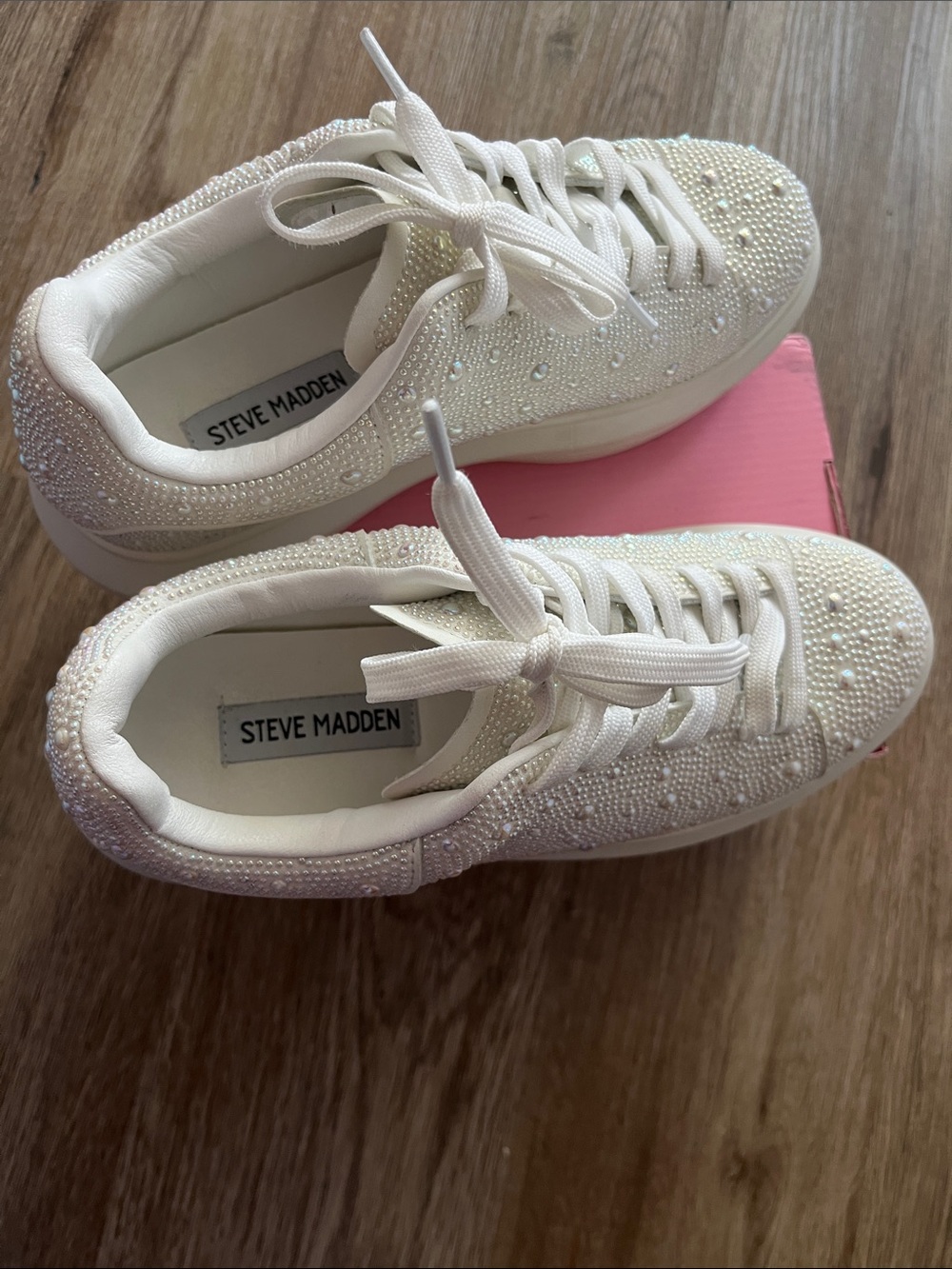 Steve Madden White Rhinestone sparkle Embellished wedding/event Sneakers